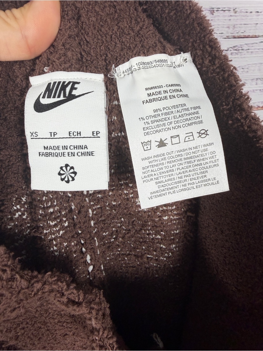Nike Phoenix Cozy Bouclé Swoosh Wide Leg Pants Orewood Brown XS FD4288-227 - Picture 6 of 9
